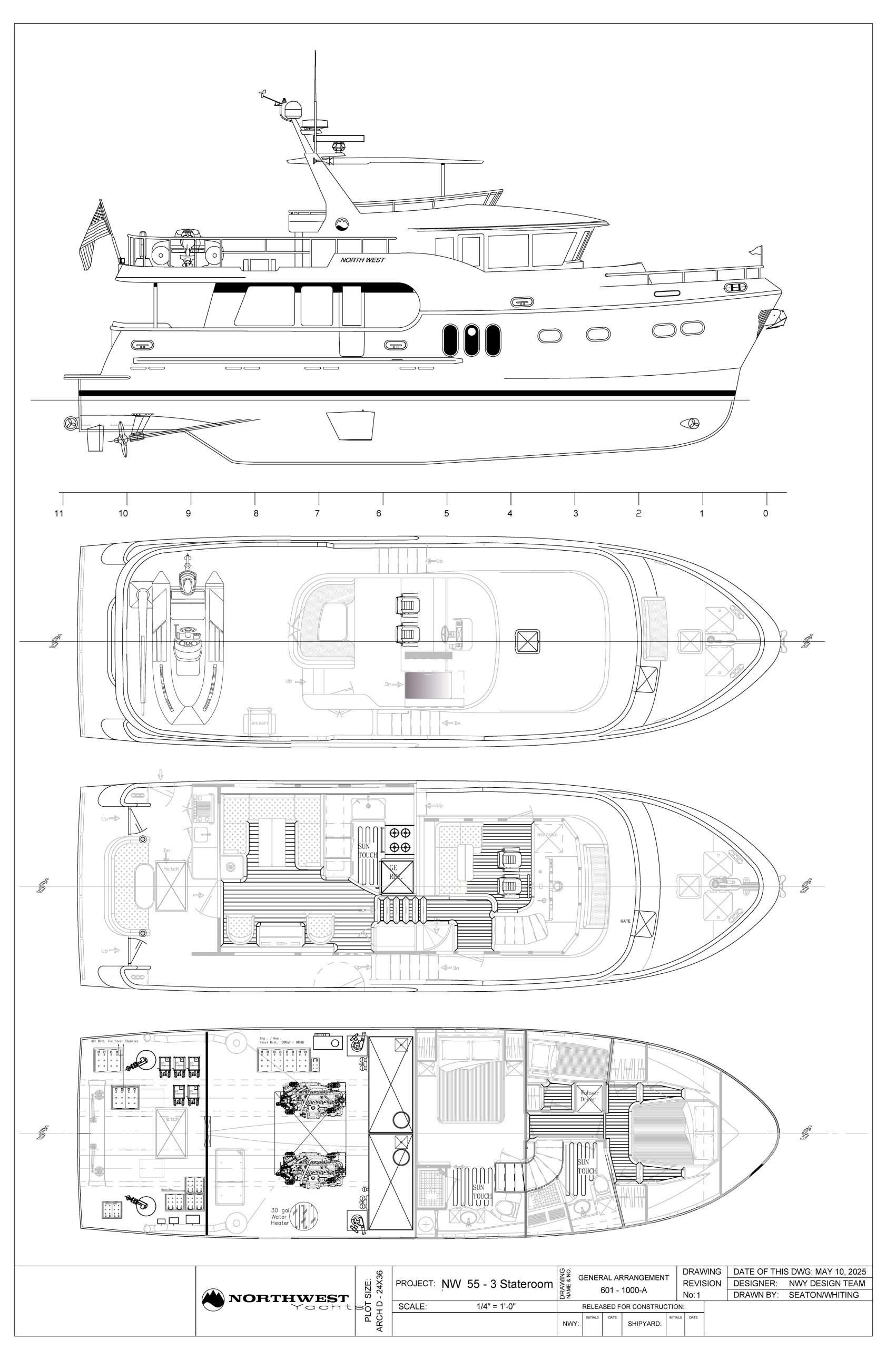 Northwest 55 motor yacht drawing and layout of 2026 model